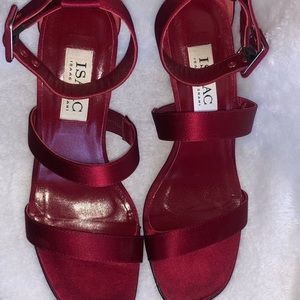 Isaac Mizrahi Misbehave Red Satin Heels with Original Satin Ribbon Ties Size 7.5